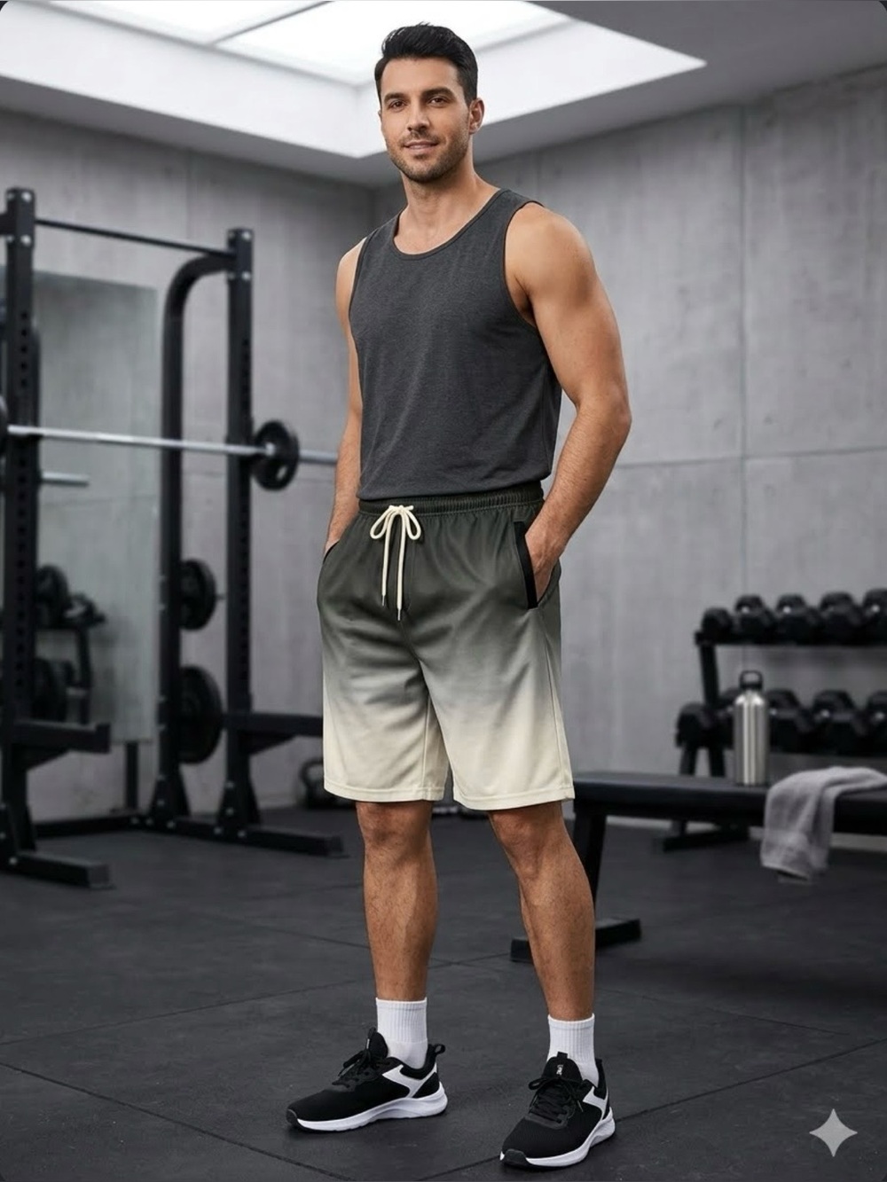 Men’s Athletic Shorts XXL Black White Gradient Ombre Gym Workout Mesh Run Street